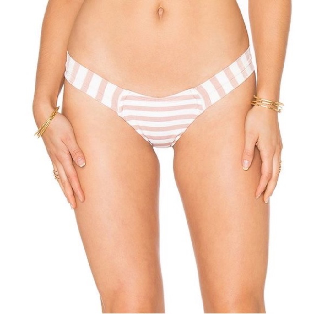 NWT Montce Swim Cheeky Bottoms Uno Added Coverage Pink Stripe Swimsuit Bottom
